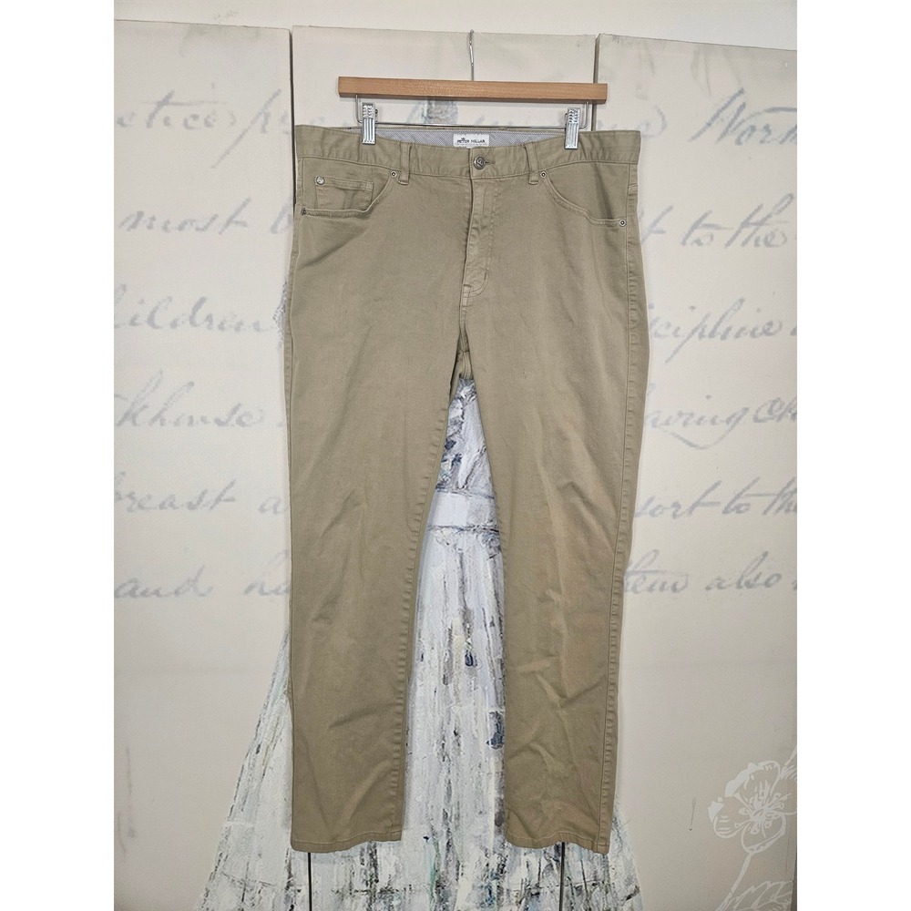 Peter Millar Mens Khaki Five-Pocket Pants 36 Tan Straight Leg